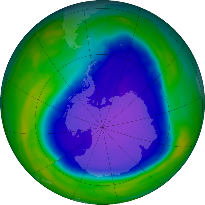 Antarctic ozone map for 24 October 2015